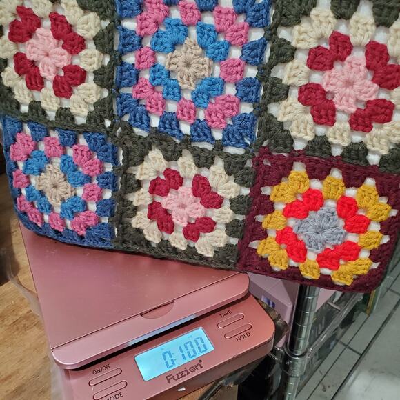 Vtg Crochet Granny Square Accent Decorative Pillow Multicolor Foam Insert 12x12 - Picture 10 of 10